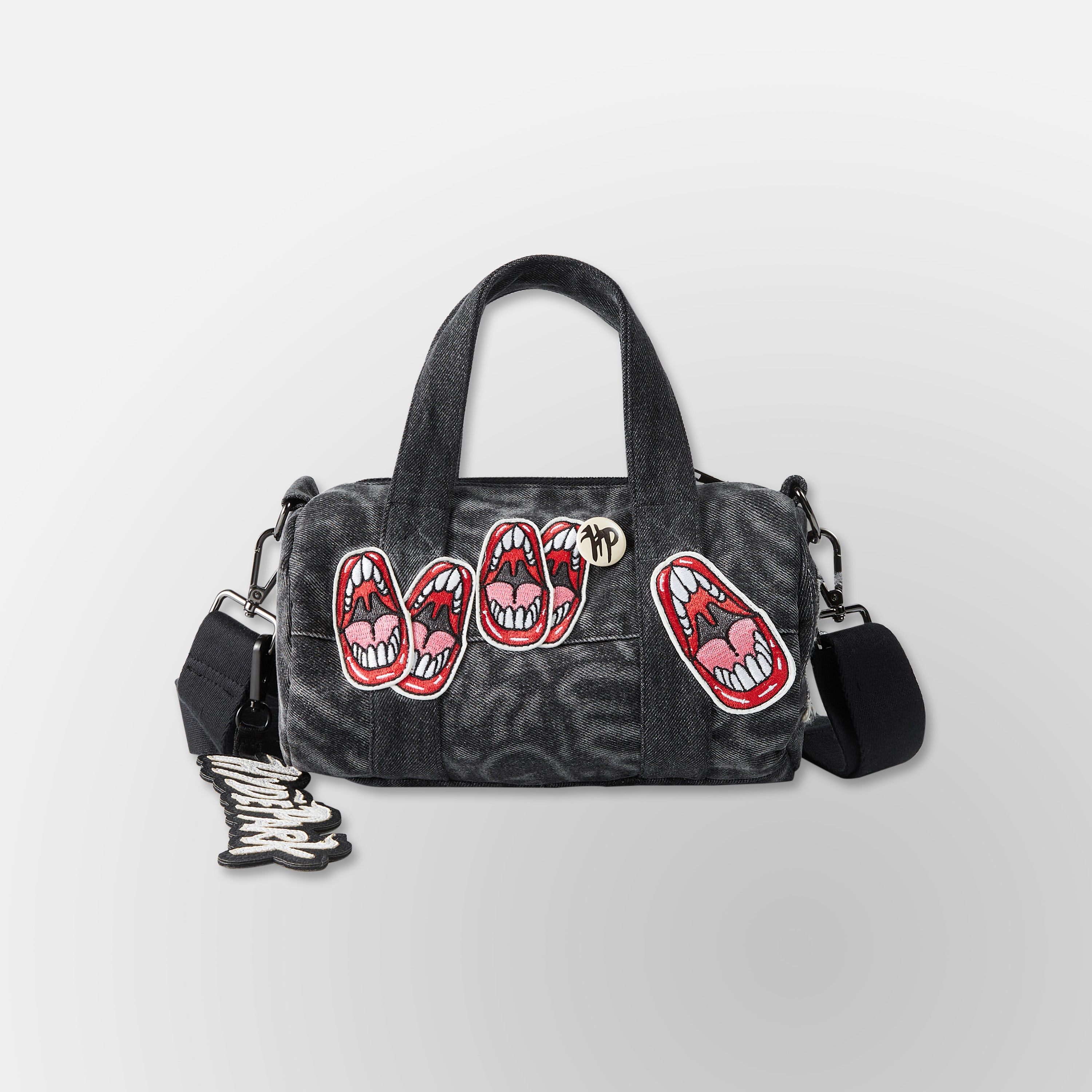 Up-Cycled, Written Up- Denim Mini Duffle Bag- Black