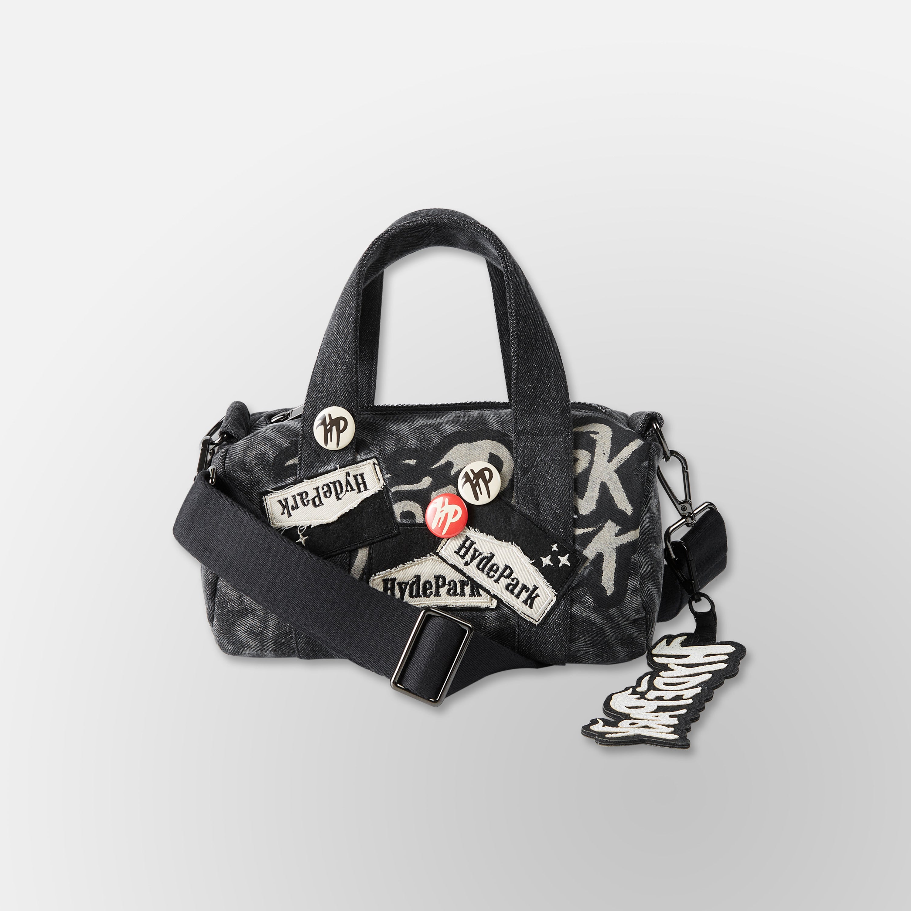 Up-Cycled, Written Up- Denim Mini Duffle Bag- Black