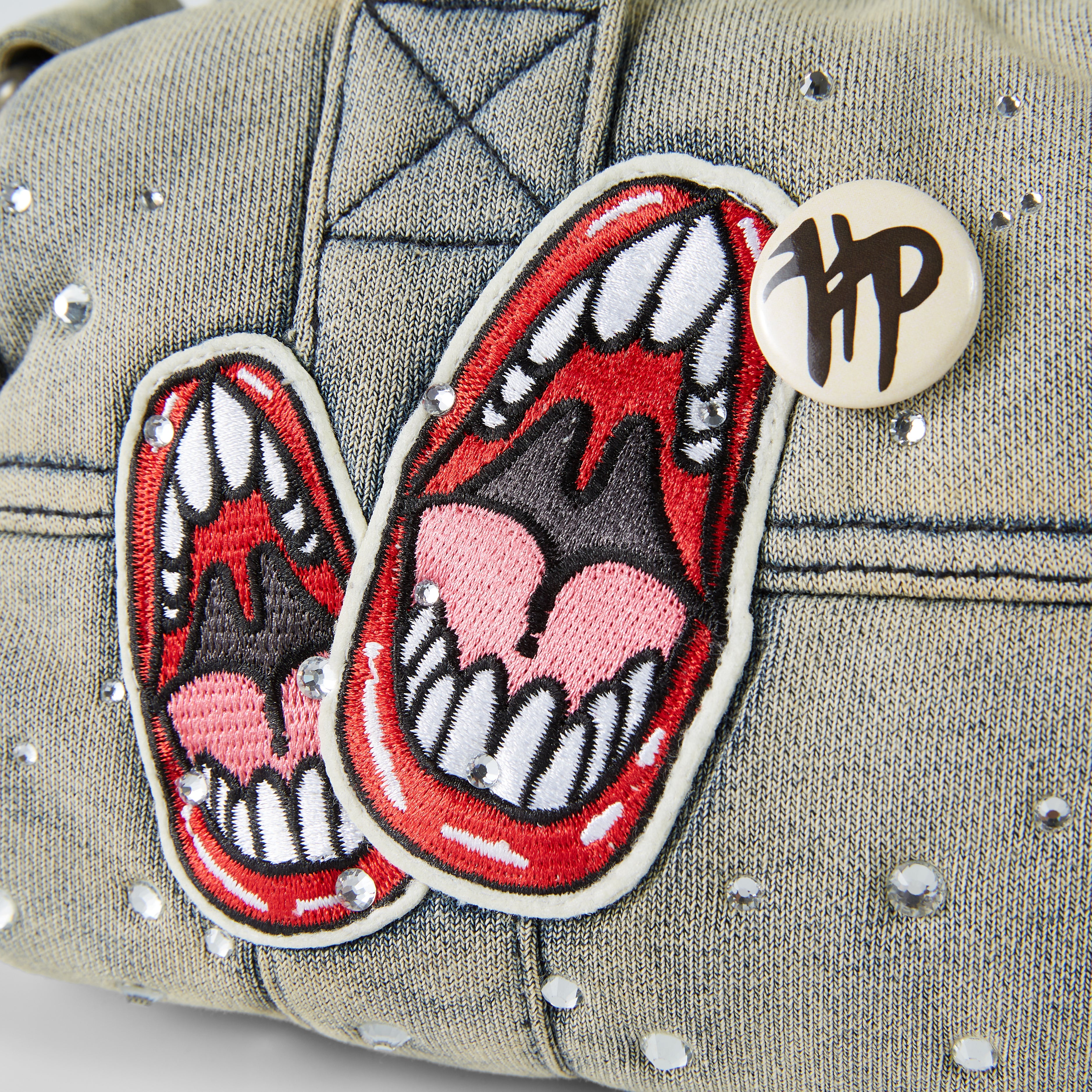 Studded Denim Mini Duffel Bag - Blue