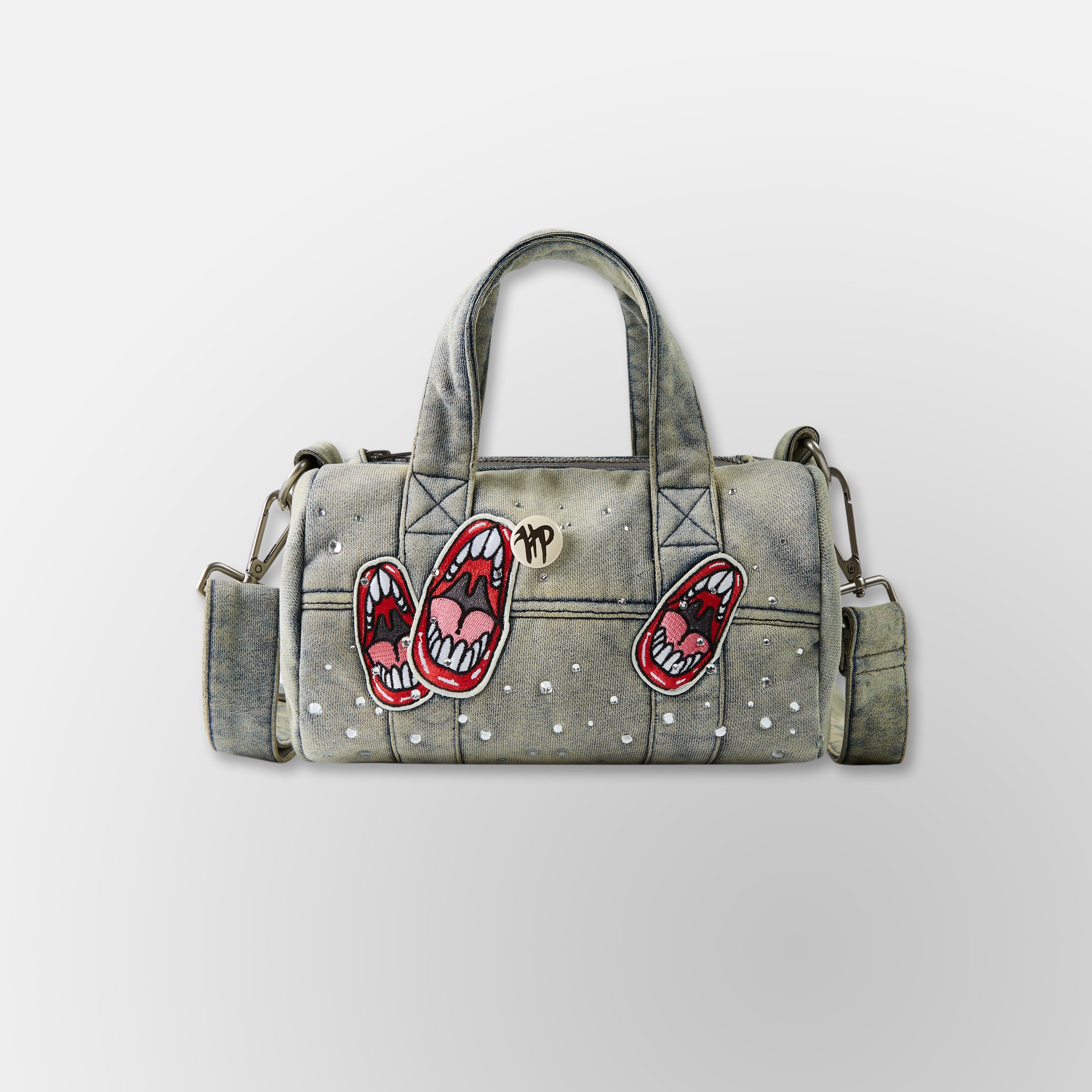 Studded Denim Mini Duffel Bag - Blue