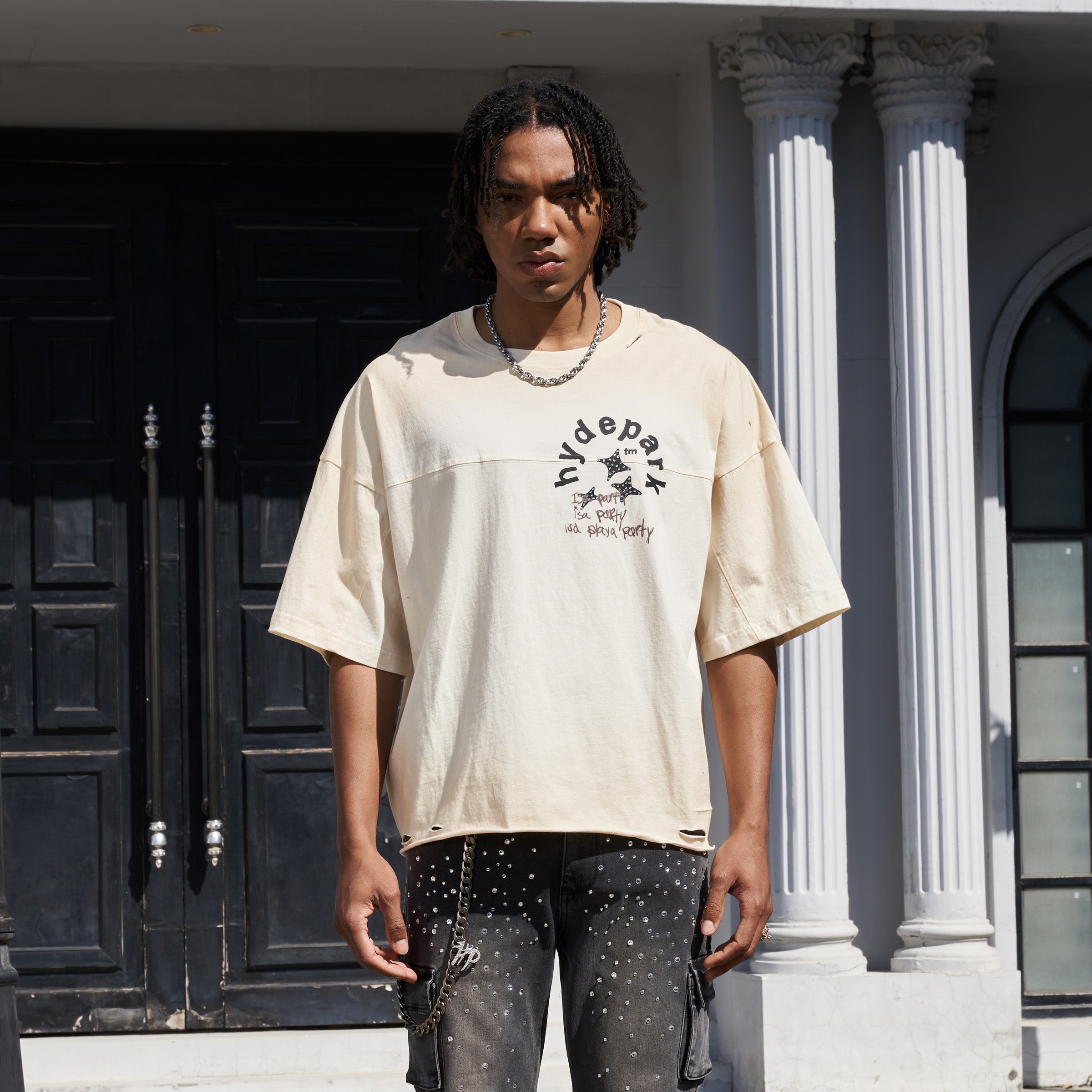 Aged Cotton (Double Yoke) Tee Crop - Cream