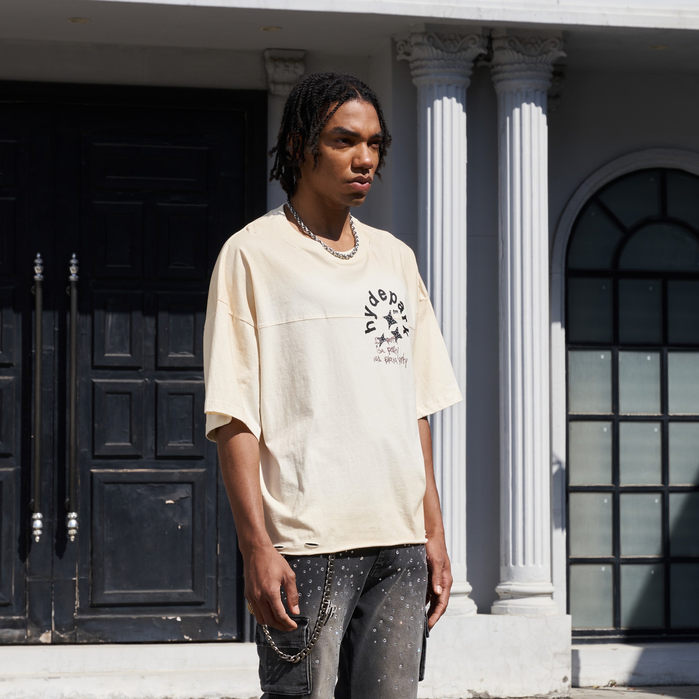 Aged Cotton (Double Yoke) Tee Crop - Cream