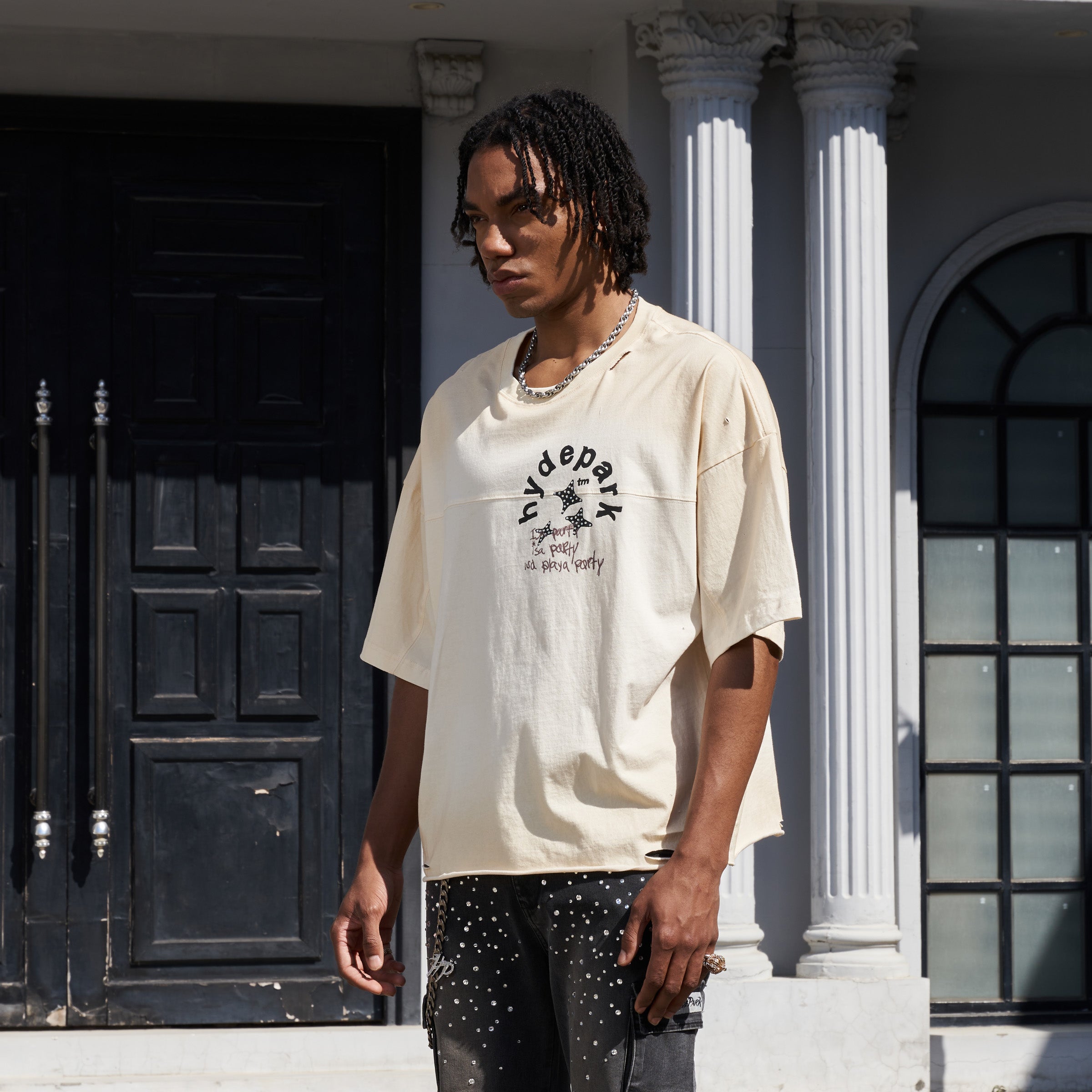 Aged Cotton (Double Yoke) Tee Crop - Cream