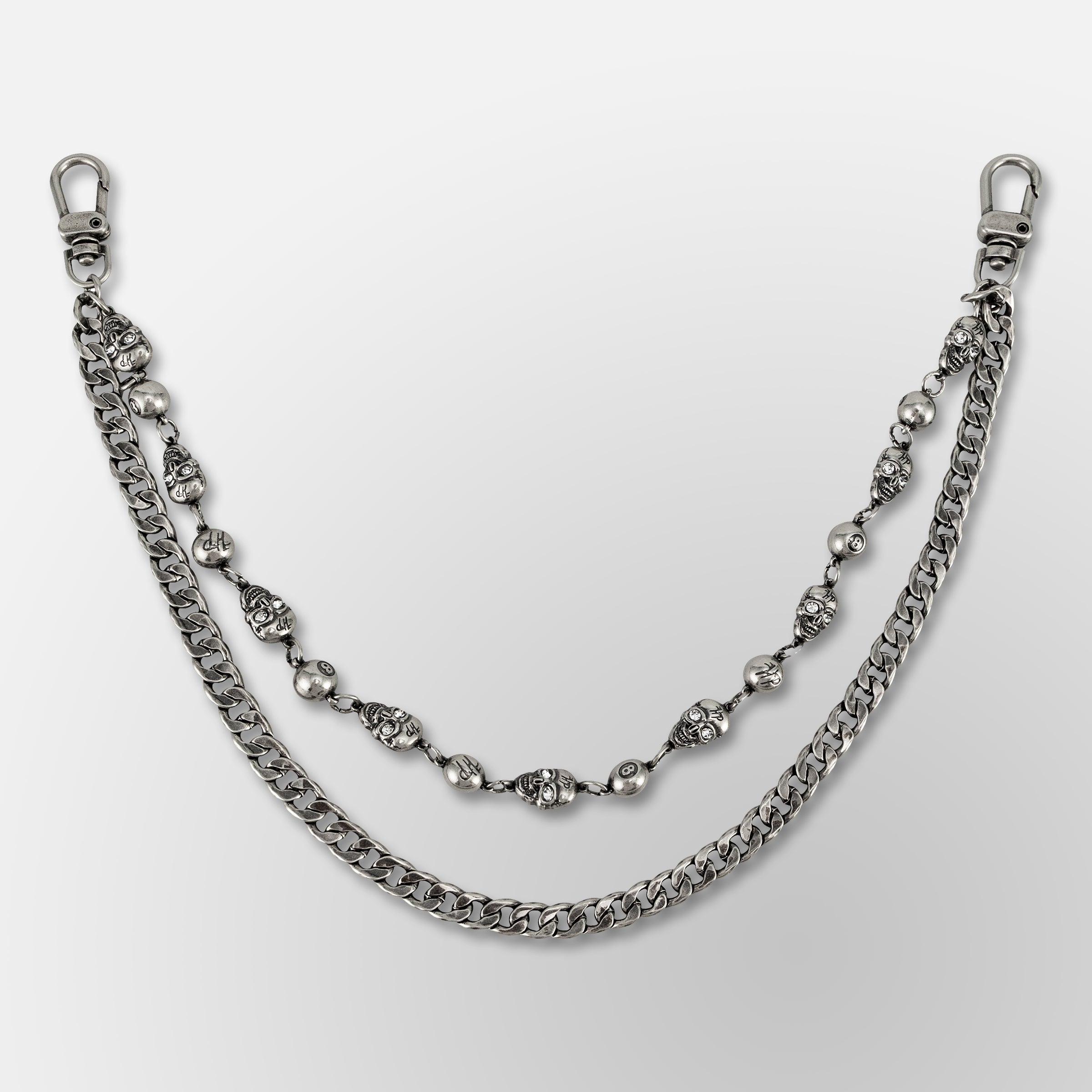 HP Eight Ball, Crystal Eyes HP Skull Link / Cuban Link Double - Wallet Chain