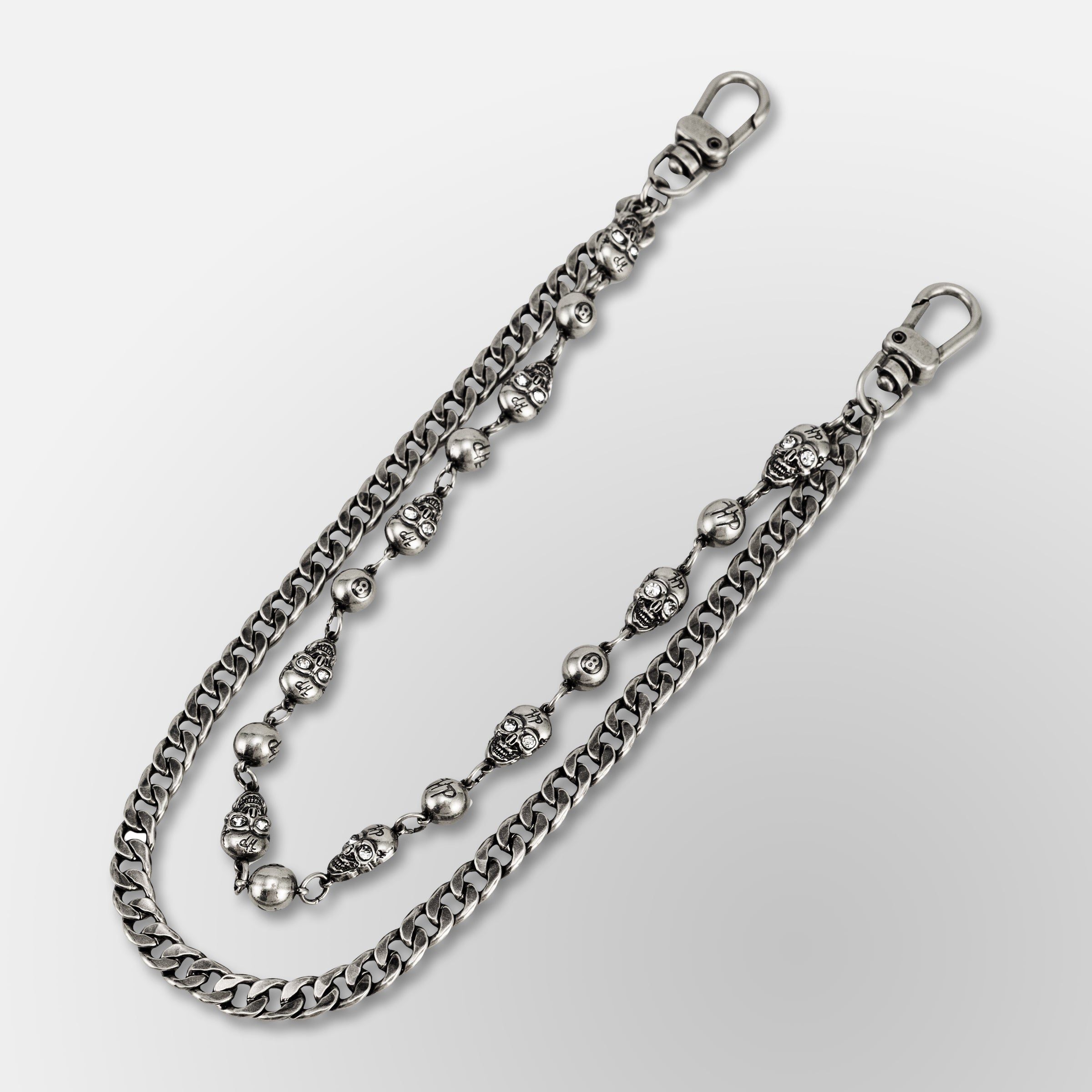 HP Eight Ball, Crystal Eyes HP Skull Link / Cuban Link Double - Wallet Chain
