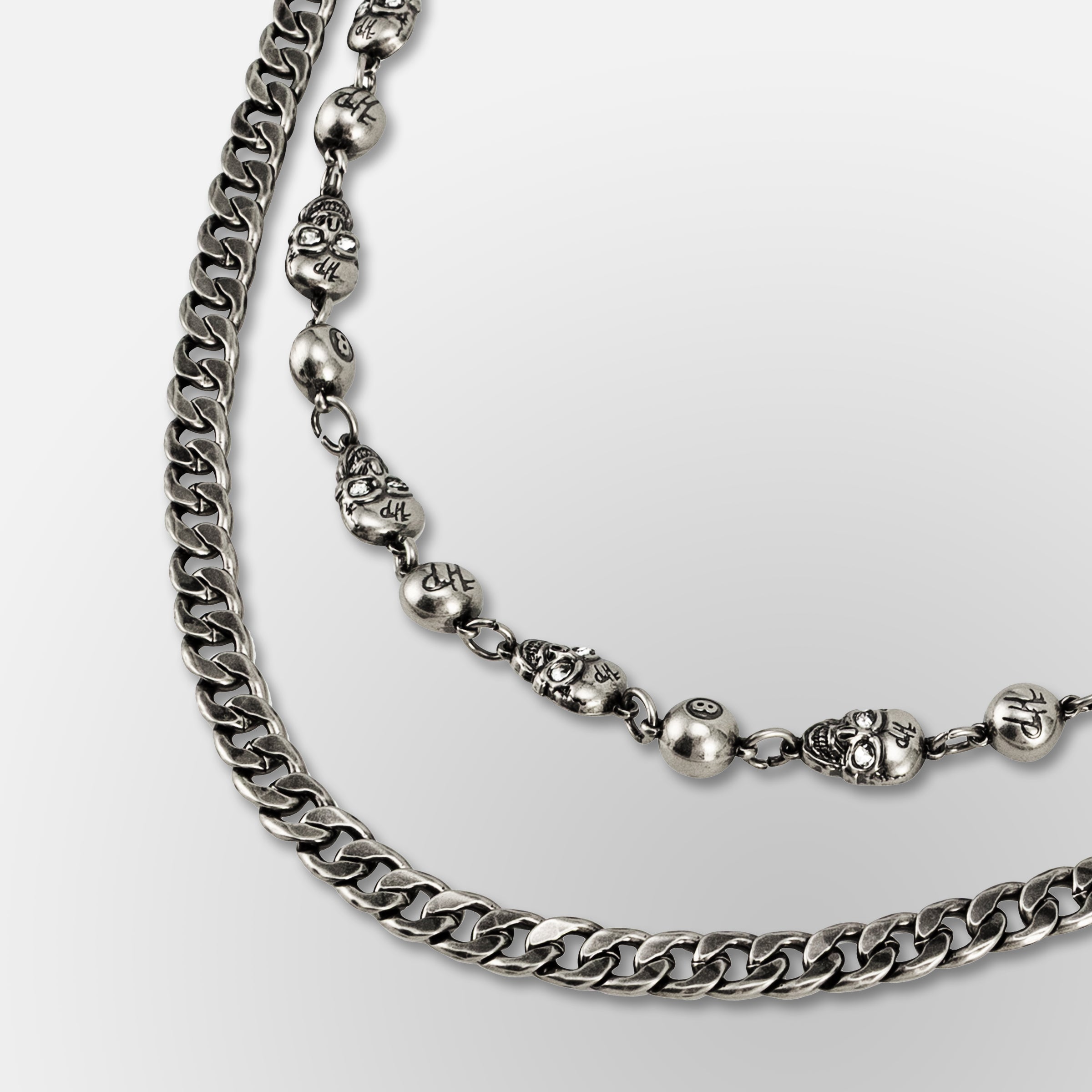 HP Eight Ball, Crystal Eyes HP Skull Link / Cuban Link Double - Wallet Chain