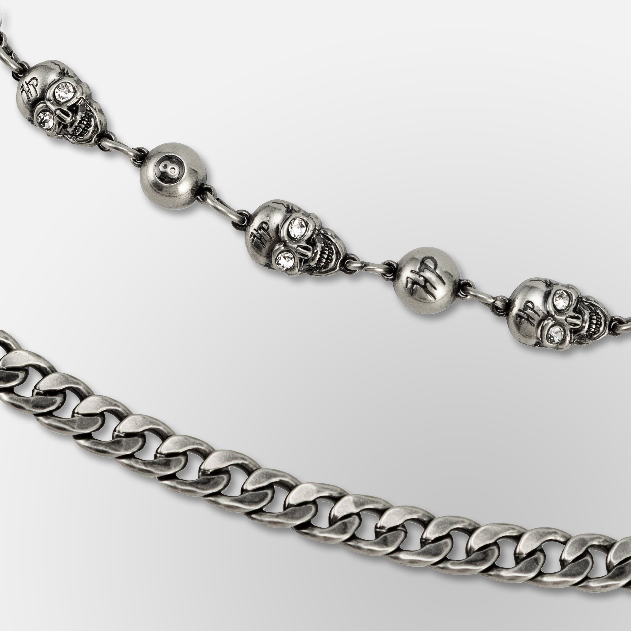 HP Eight Ball, Crystal Eyes HP Skull Link / Cuban Link Double - Wallet Chain