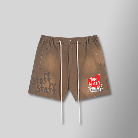 Cash Only Work Shorts - STAFF - Brown with Red Heart