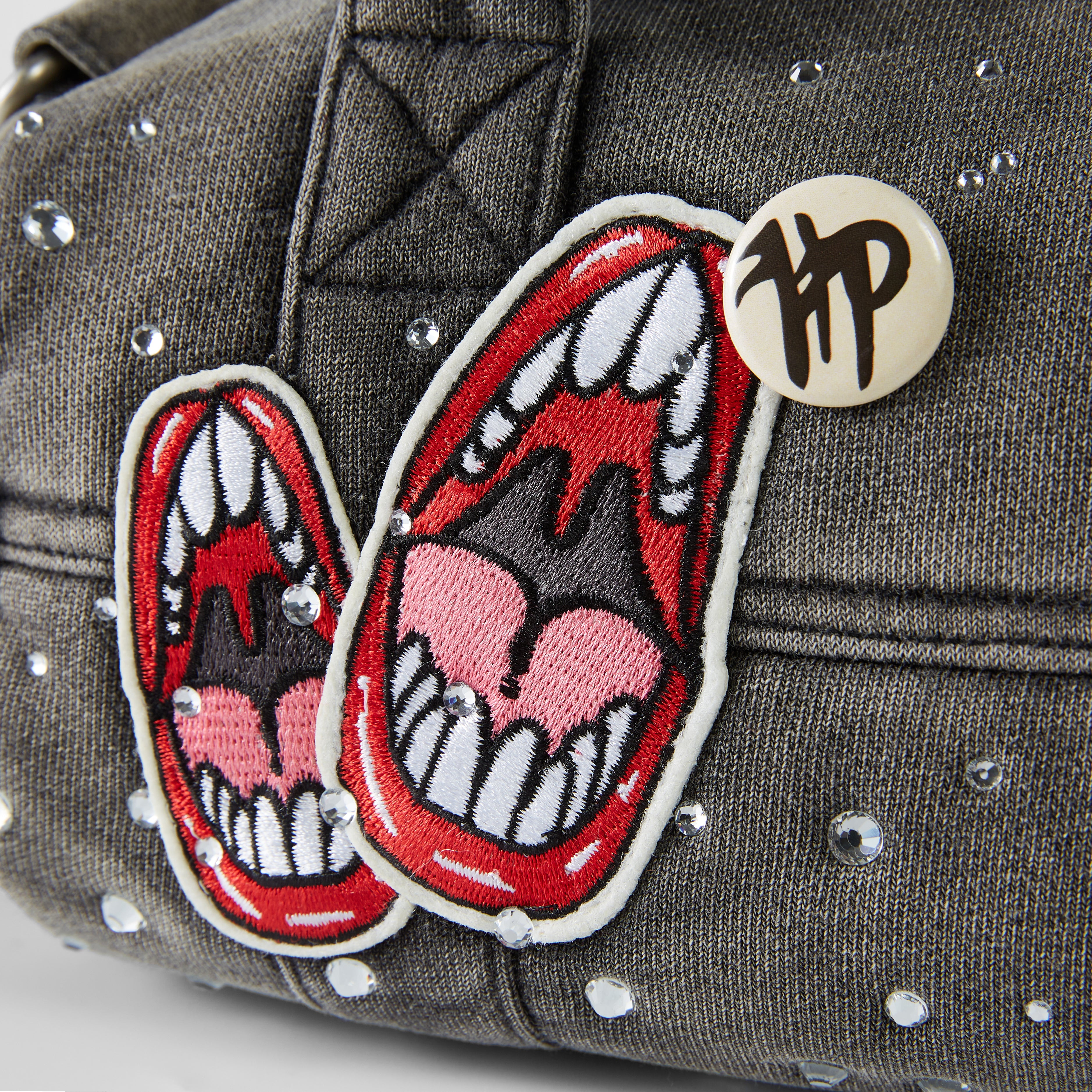 Studded Denim Mini Duffel Bag - Black