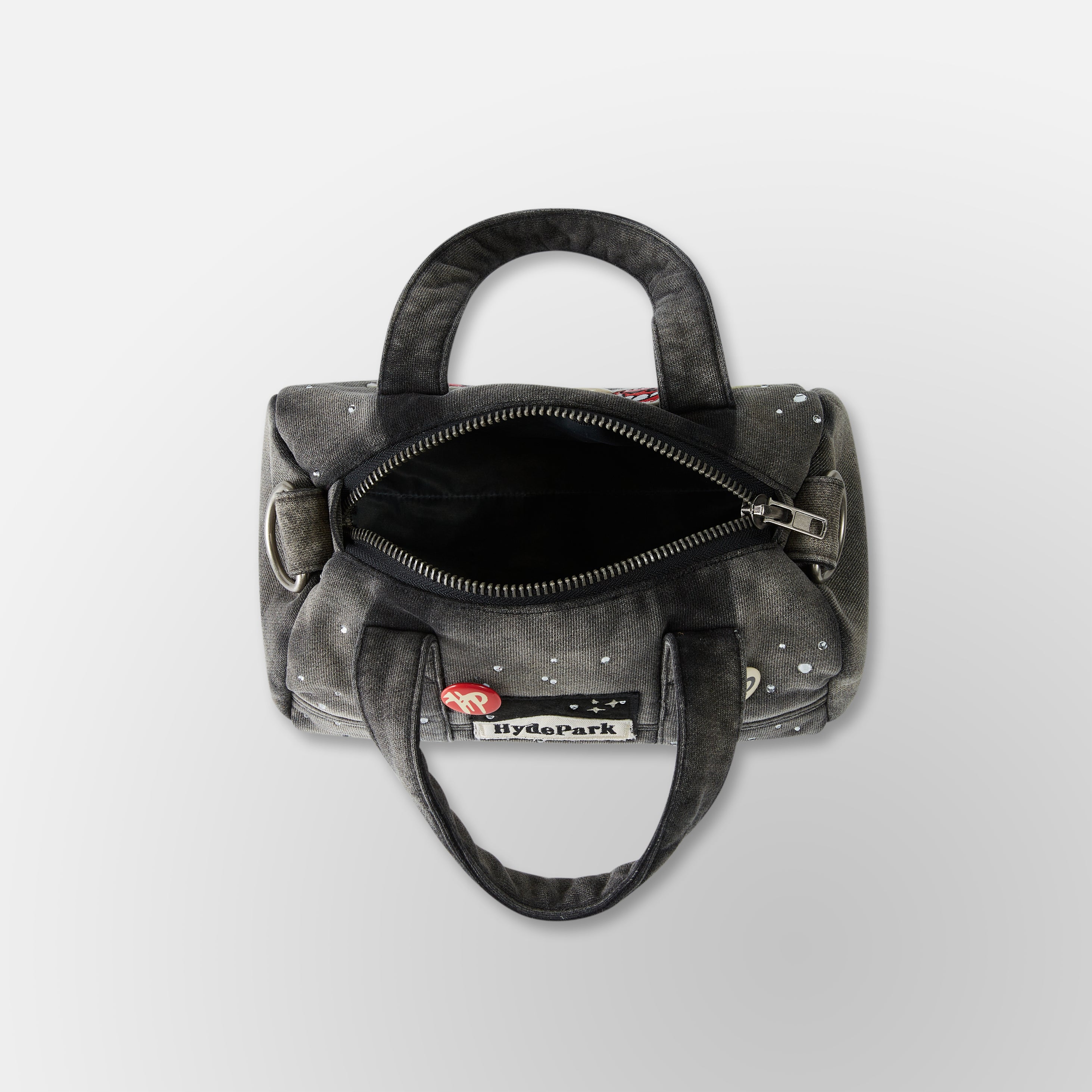 Studded Denim Mini Duffel Bag - Black