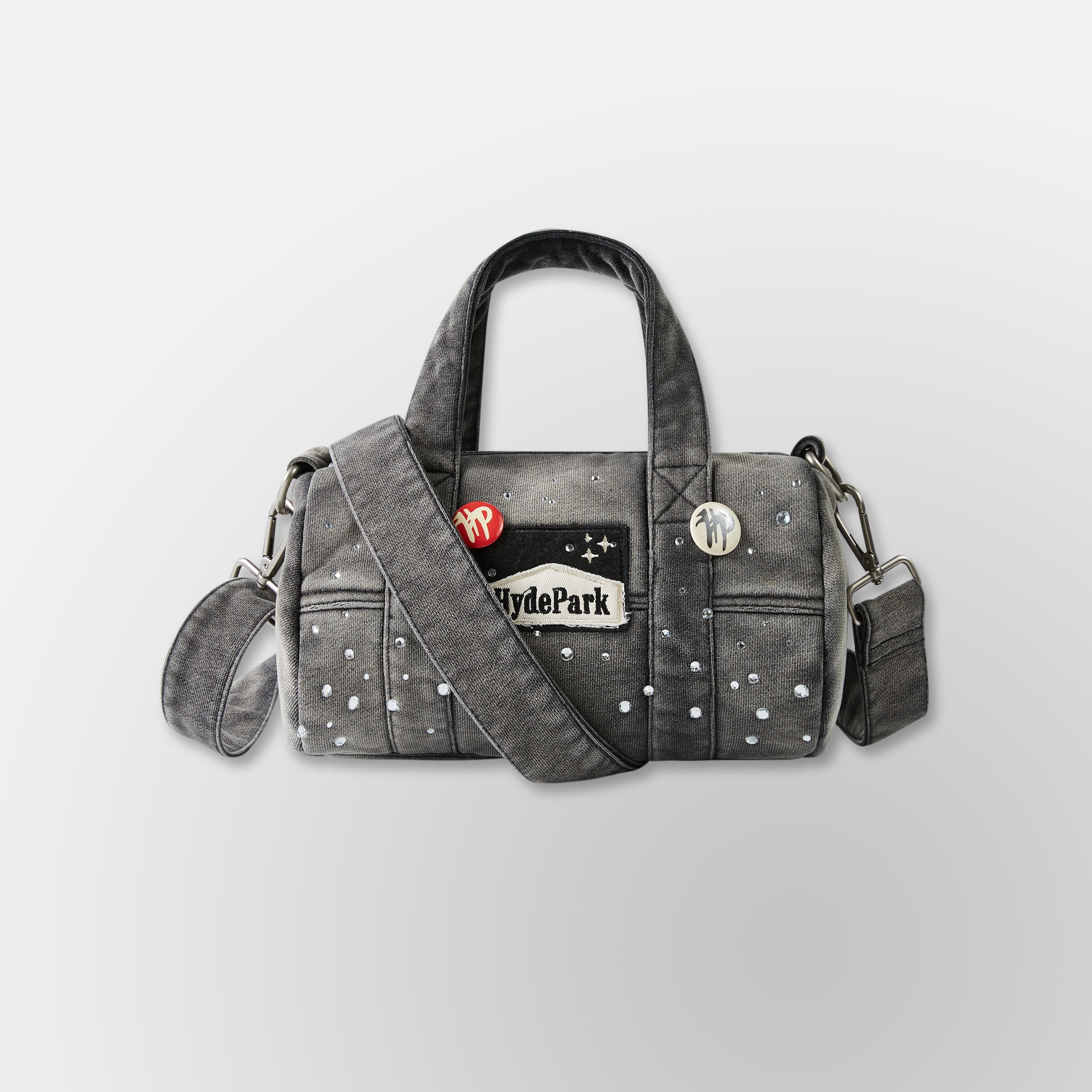 Studded Denim Mini Duffel Bag - Black