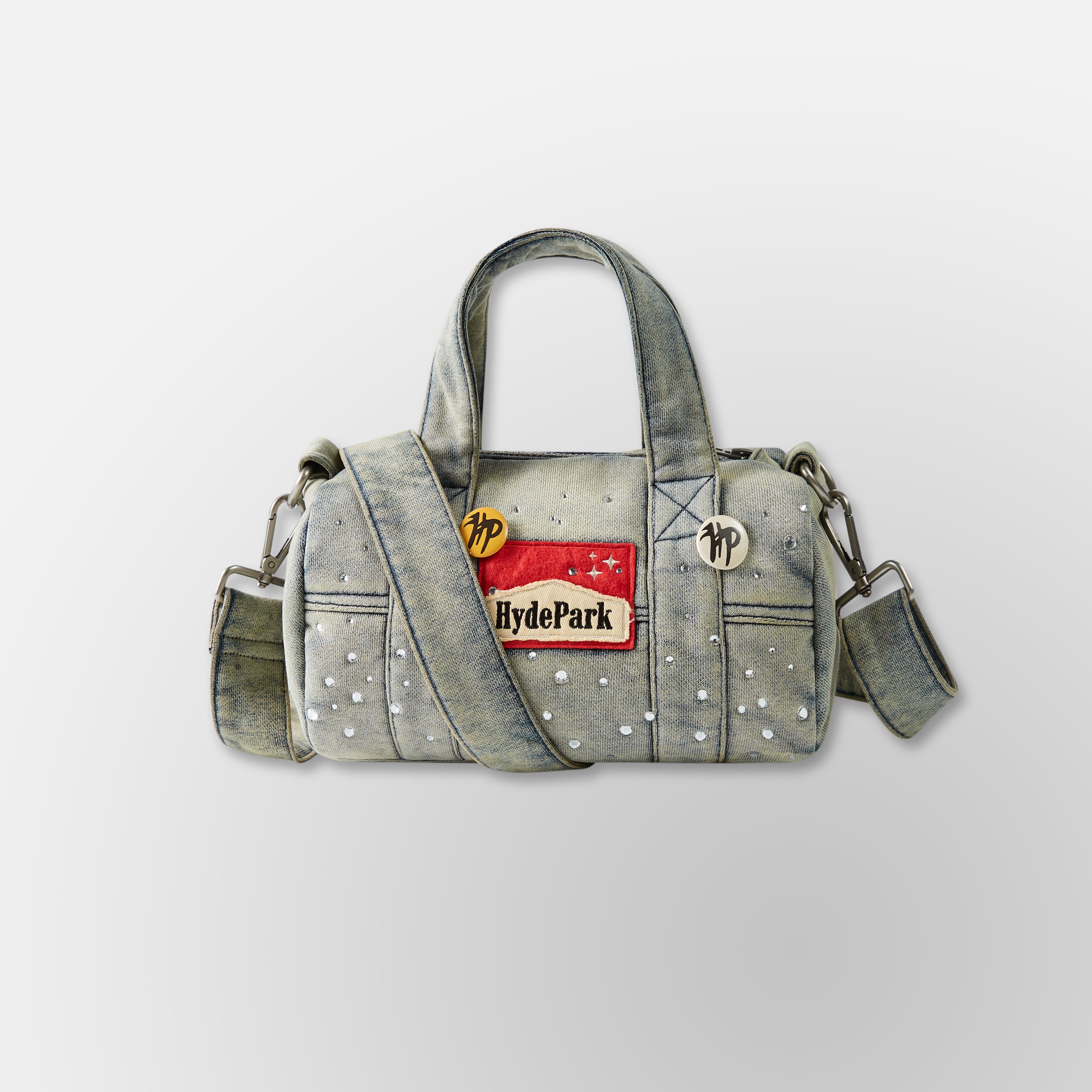 Studded Denim Mini Duffel Bag - Blue