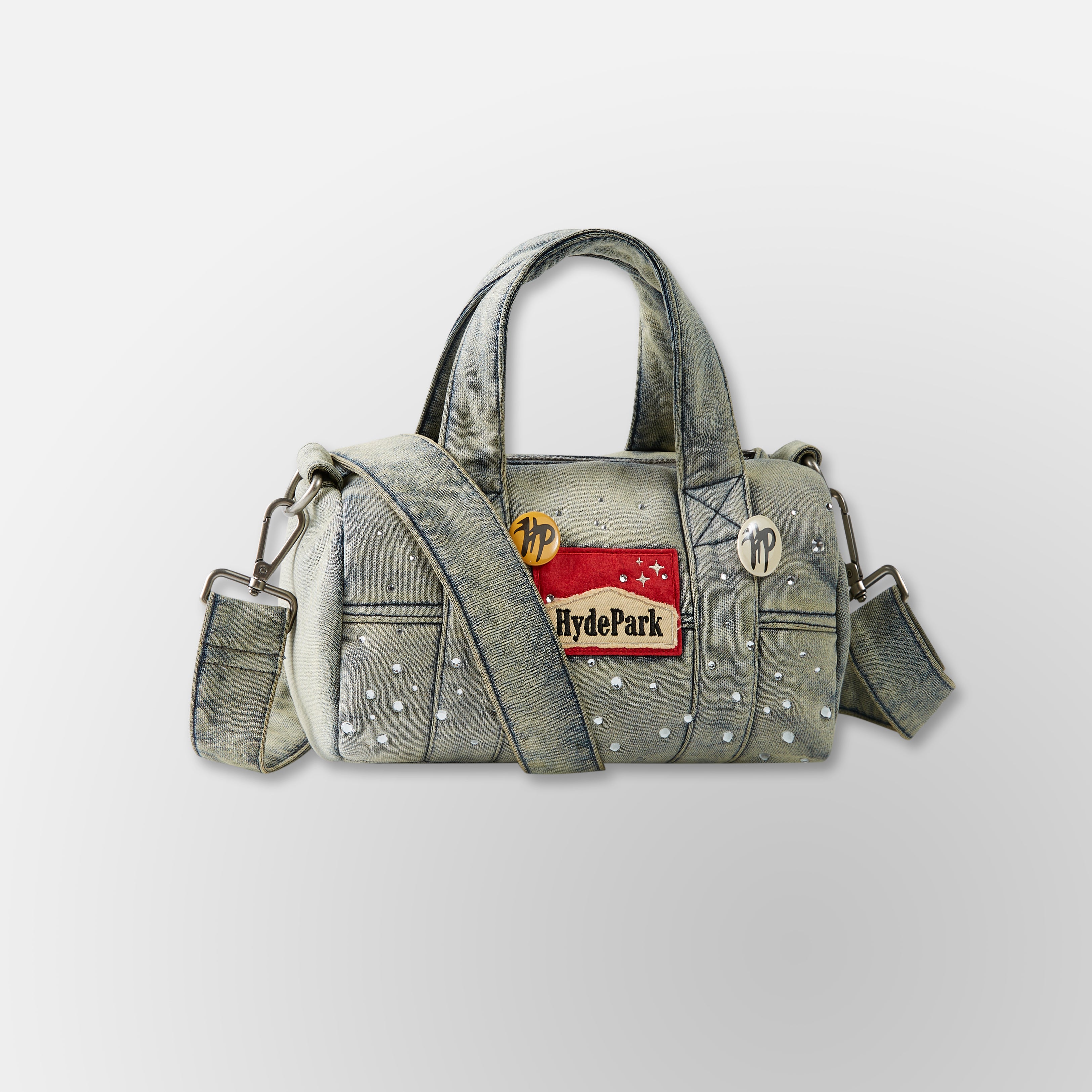Studded Denim Mini Duffel Bag - Blue