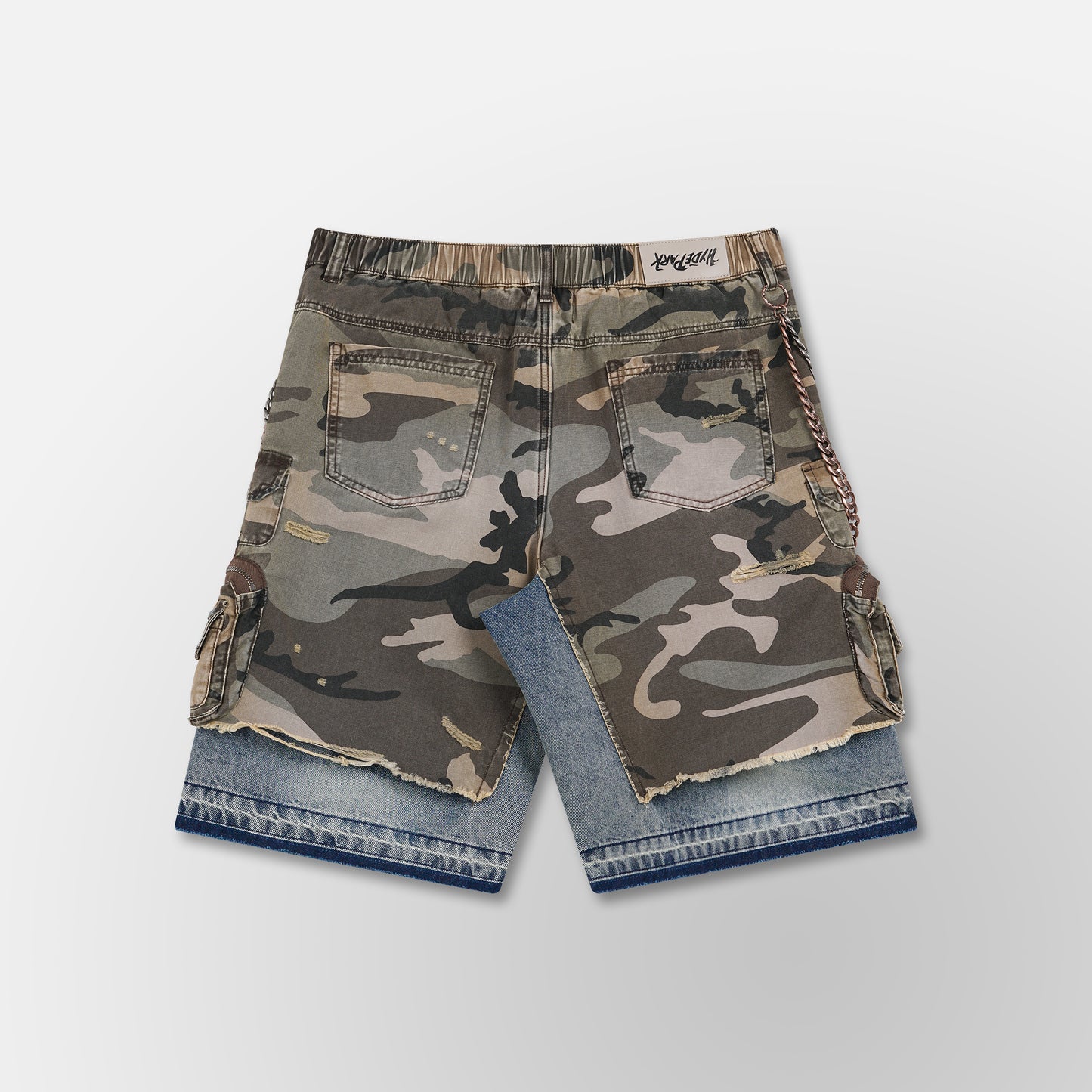 Camo x Denim Cargo Short - Military Green