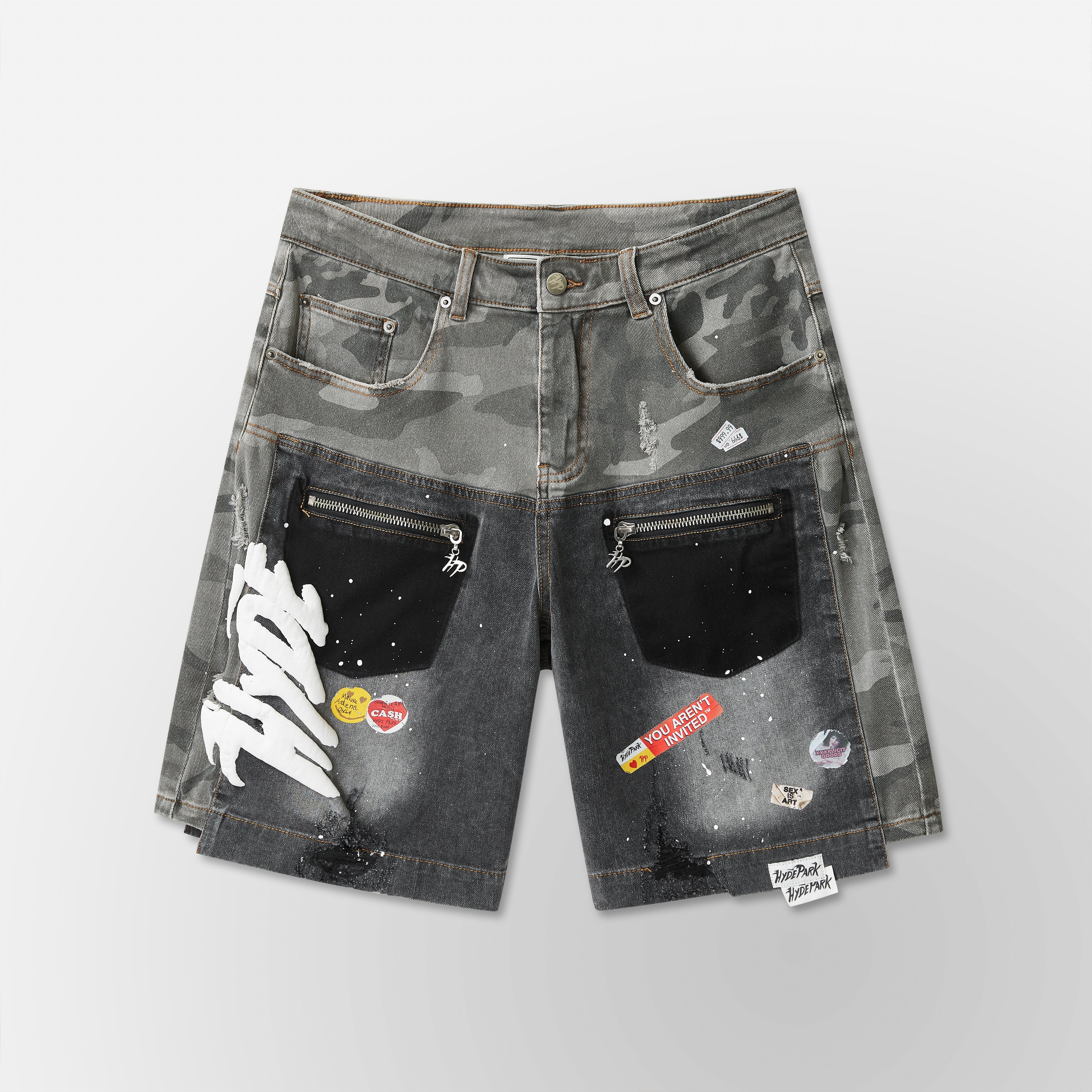 Upcycle Jorts Jorts - Camo X Denim -BLK