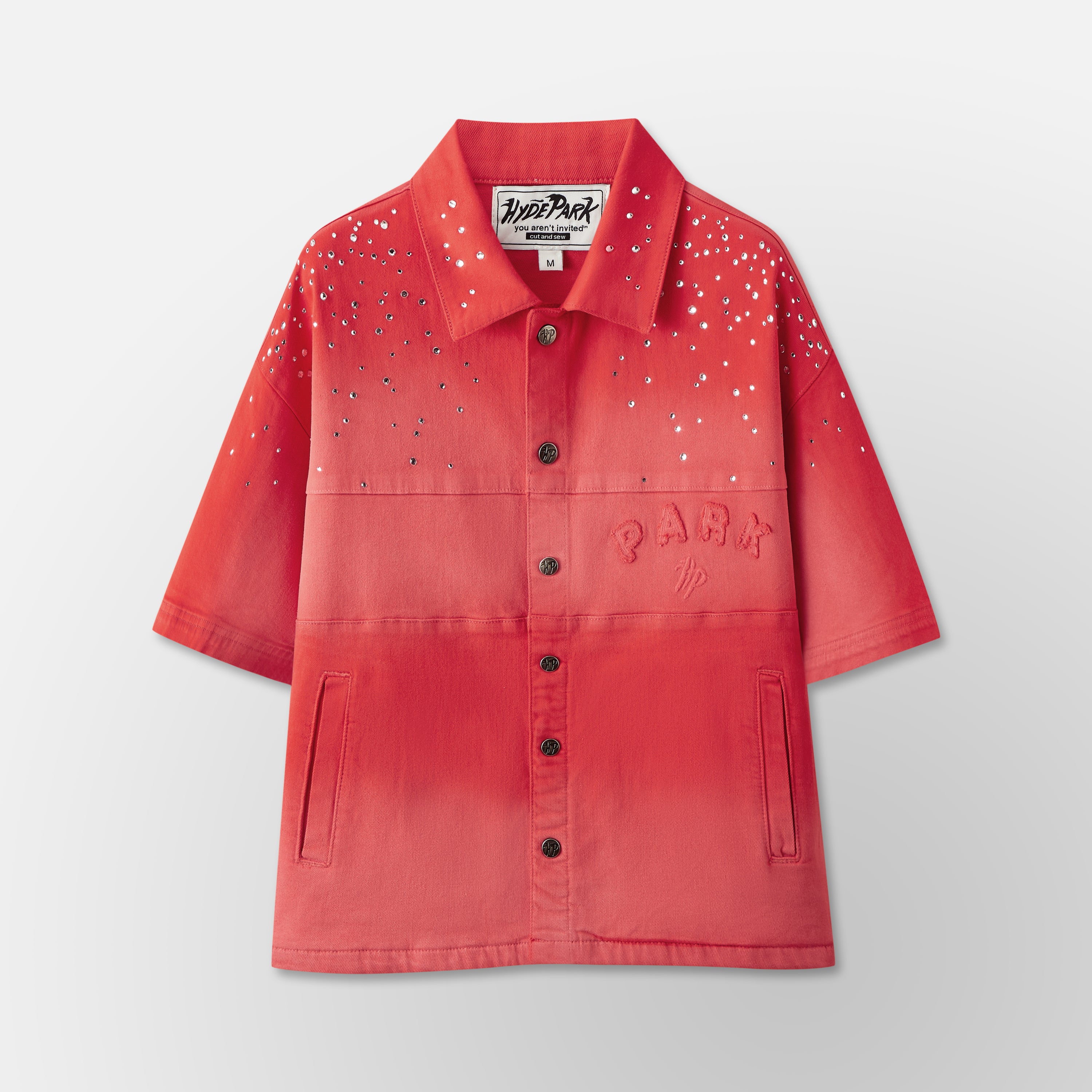 Studded Park Denim Work Shirt-RED