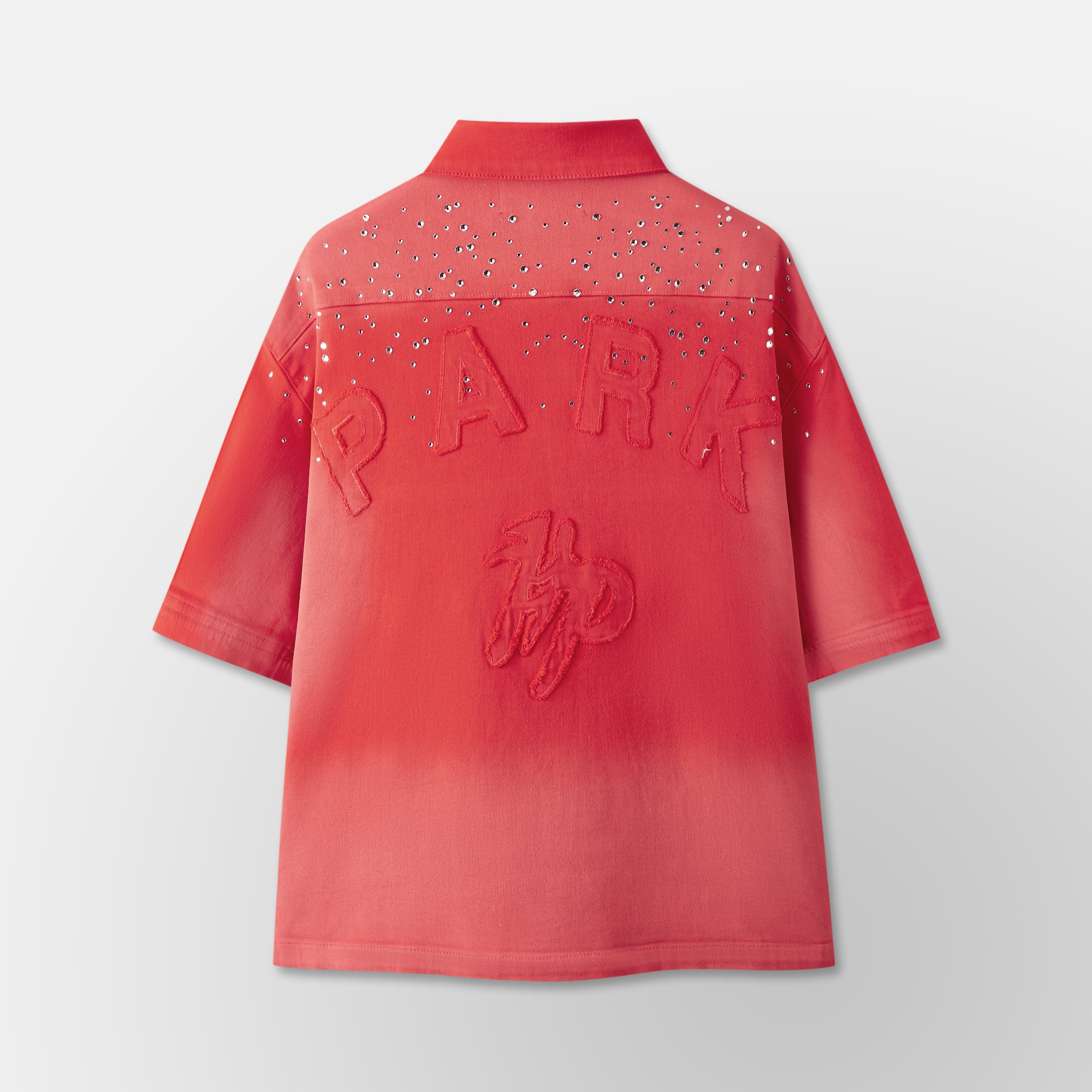 Studded Park Denim Work Shirt-RED